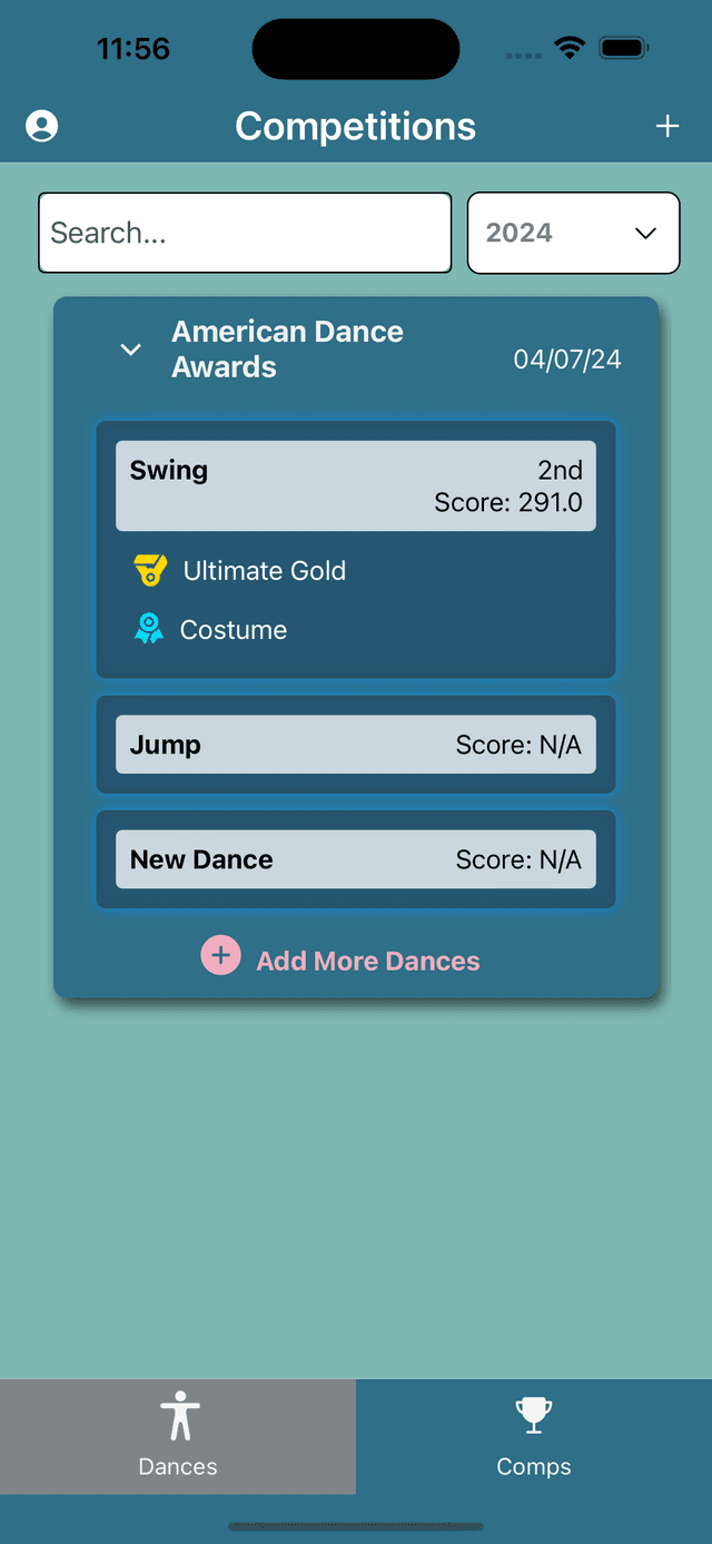 Dance Jot app competition screen